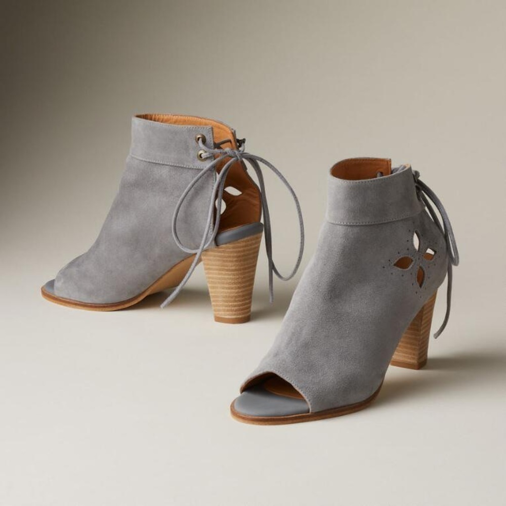Sundance • Stormy Sandals open toe ankle booties heel grey suede leather boho